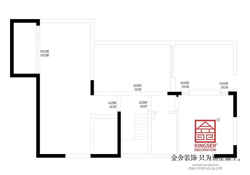 正定開(kāi)元府260平別墅裝修戶(hù)型負(fù)一層原始平面圖