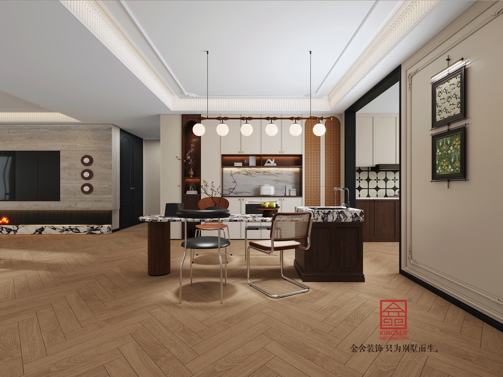 中海峯叁號院235平米復古美式風格裝修-餐廳